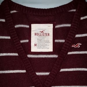 Hollister Maroon White Striped Cardigan Medium